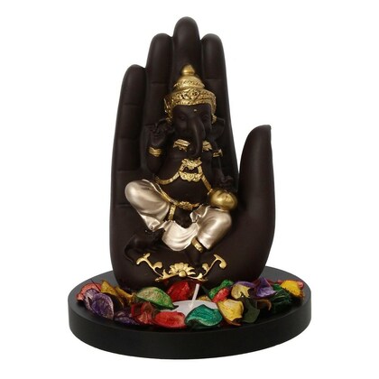 eCraftIndia Golden Handcrafted Palm Ganesha Decorative Showpiece