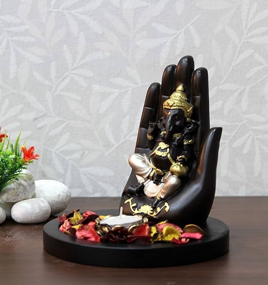 eCraftIndia Golden Handcrafted Palm Ganesha Decorative Showpiece