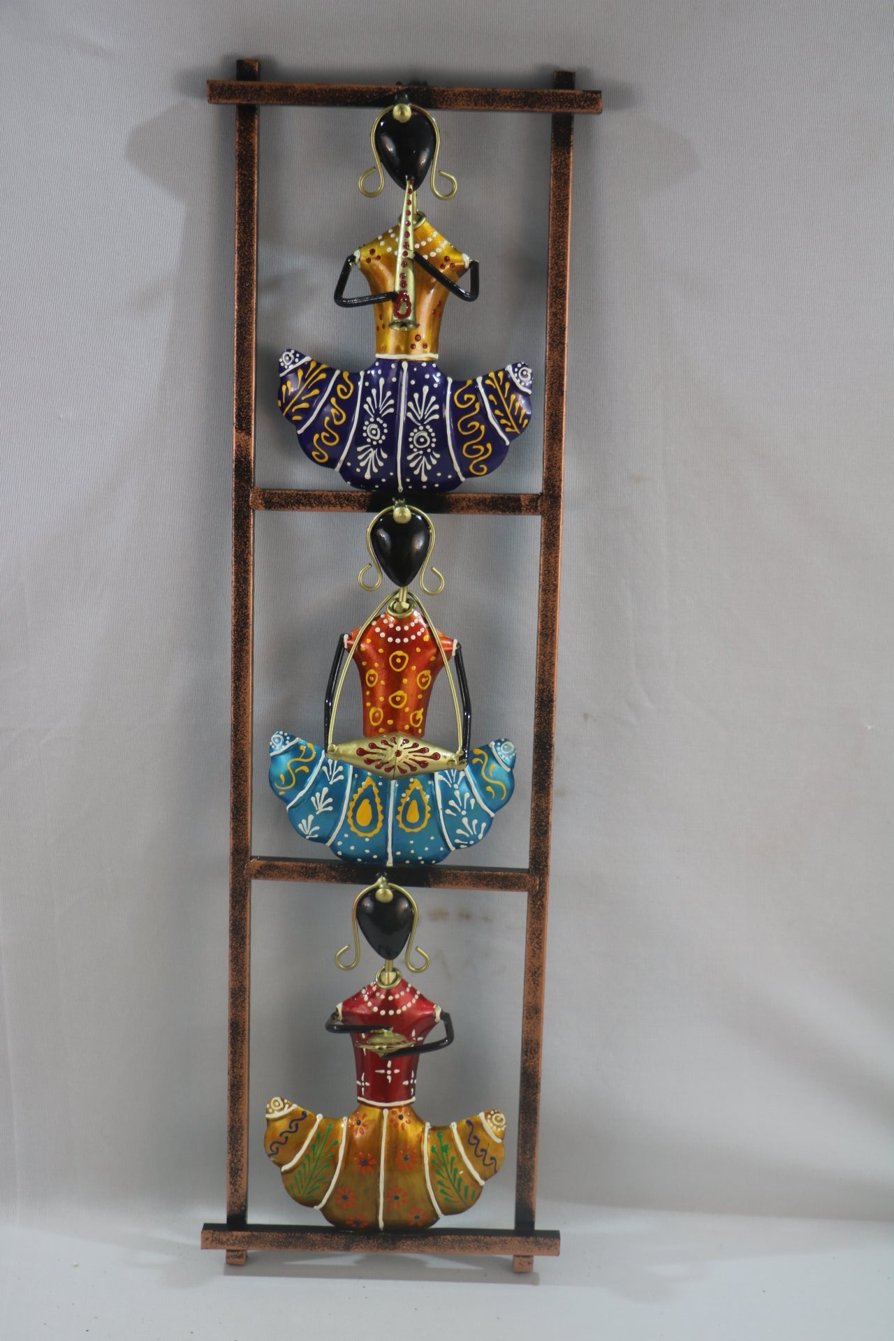 Iron Hand Painted Rajasthani Lady Wall Hanger Set Of 3