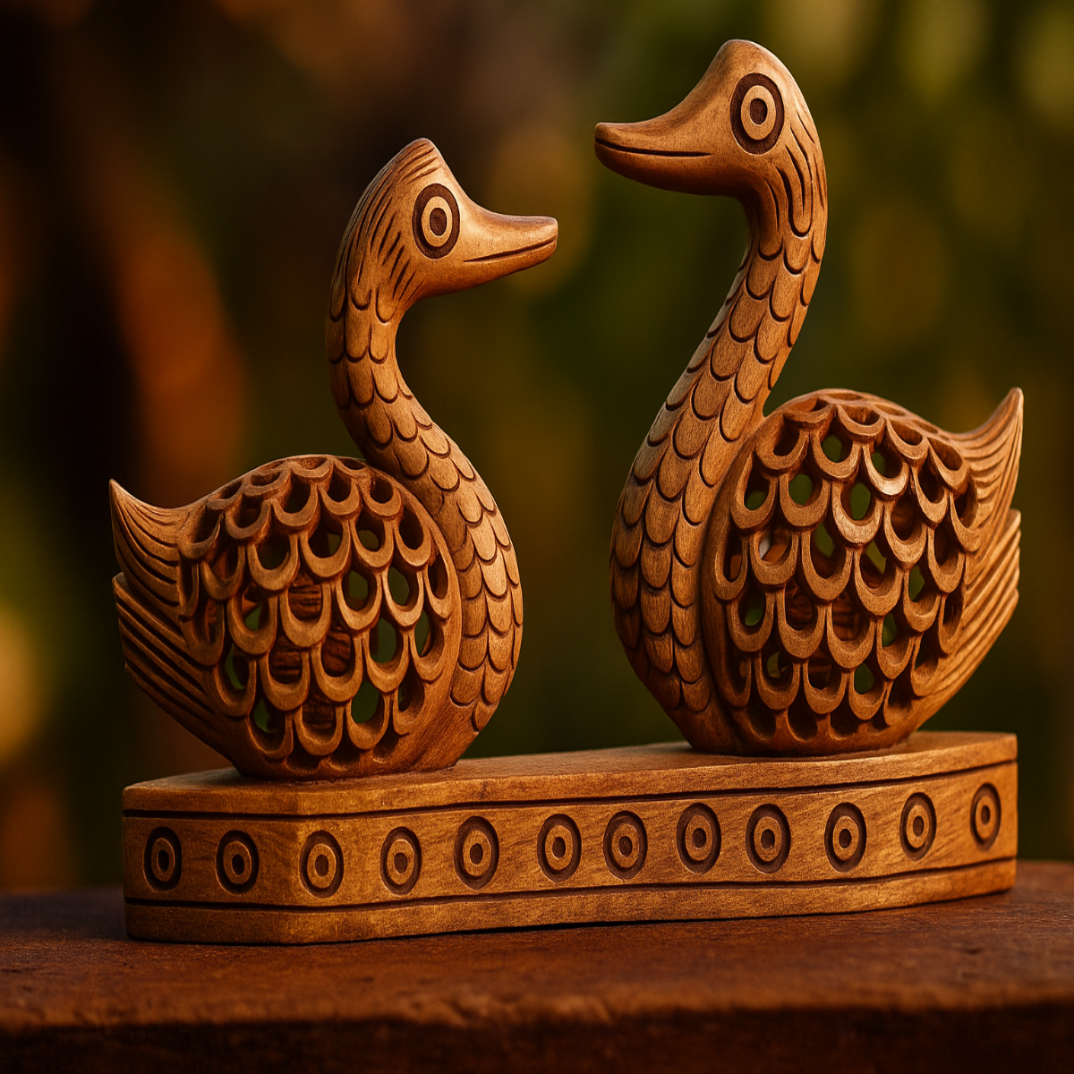 Wooden Carved Ducks Couple | Ideal Gift & Decorative Sculpture