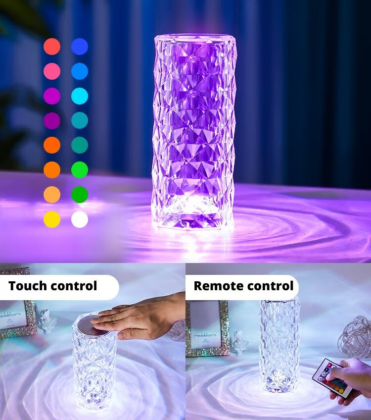 Crystal Touch Control Rechargeable Rose Diamond Table Lamp