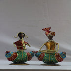Iron Hand Painted Pair Musicians Set Of 2