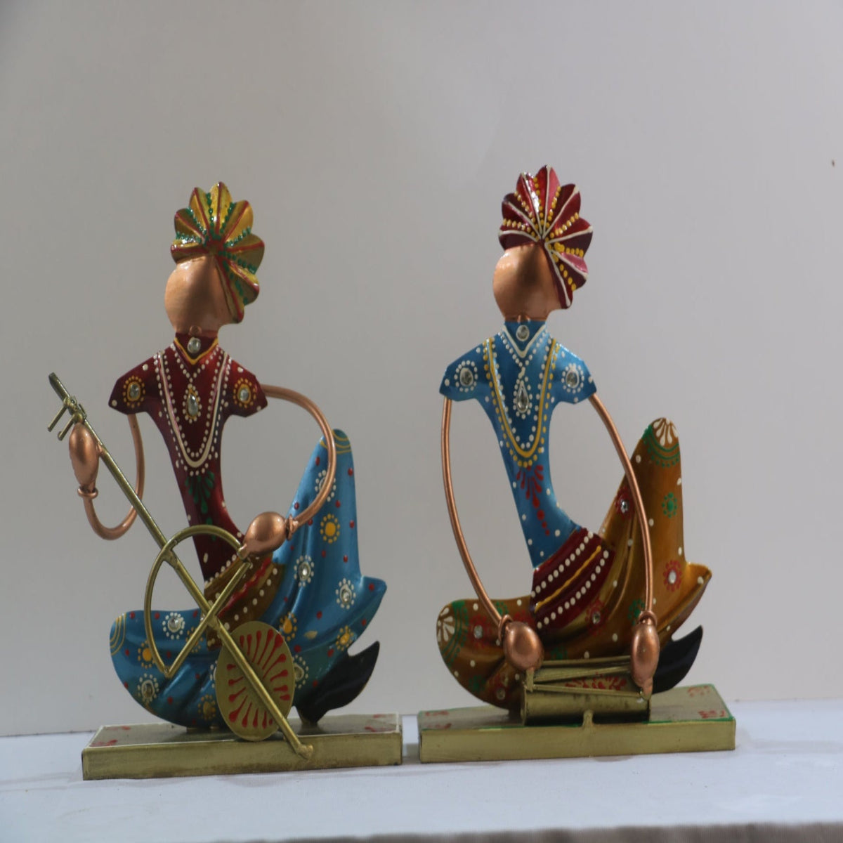 Iron Hand Painted Rajasthani Sardar Musicians Set Of 2
