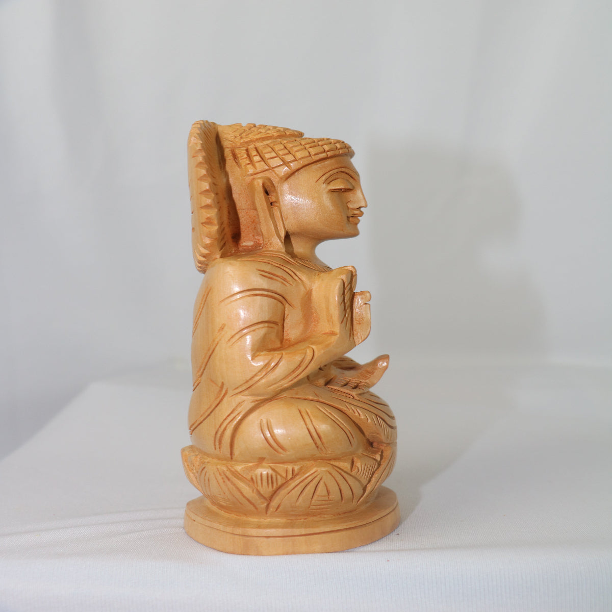 Hand-Carved Wooden Buddha Head | Decorative Background Panel