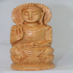 Hand-Carved Wooden Buddha Head | Decorative Background Panel