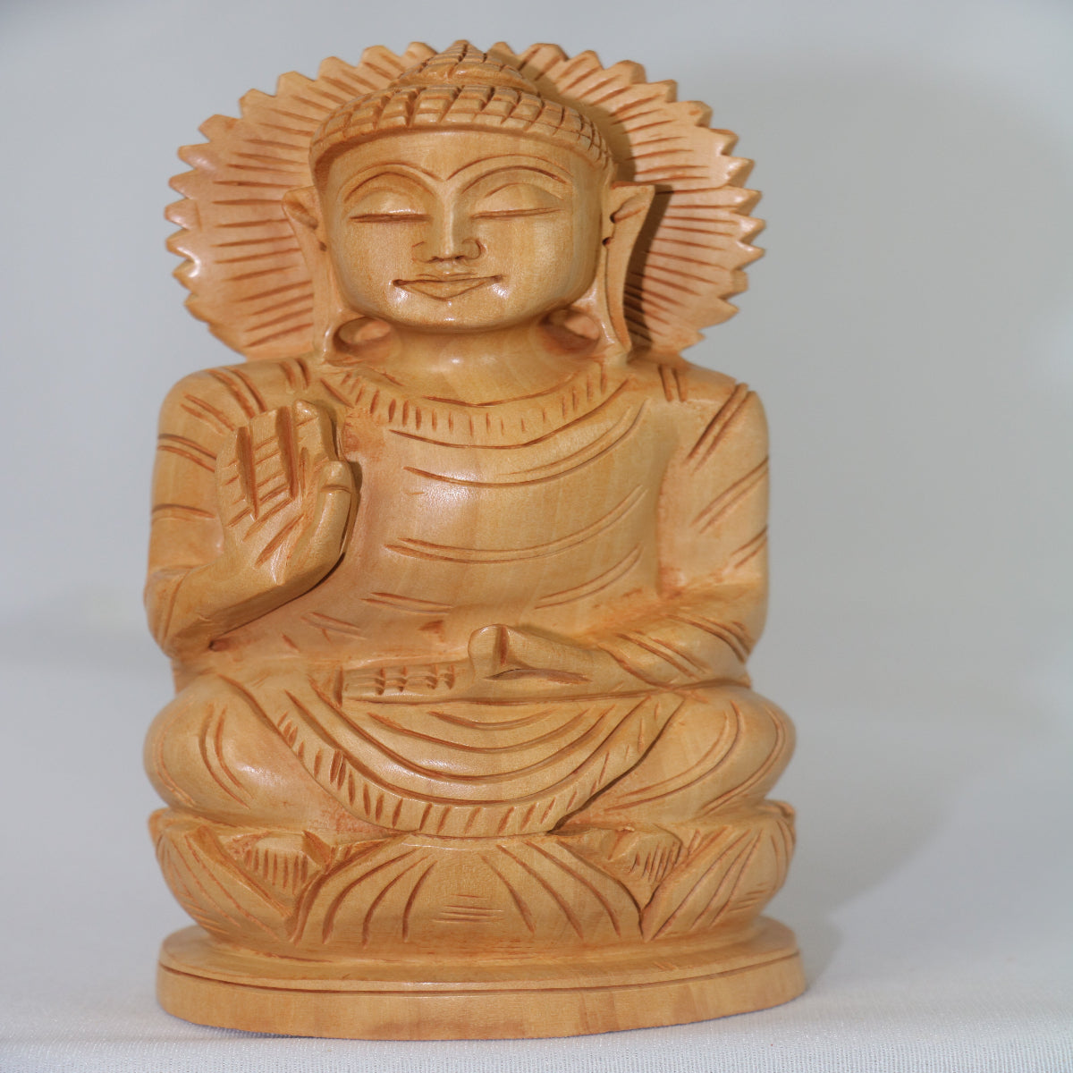 Hand-Carved Wooden Buddha Head | Decorative Background Panel
